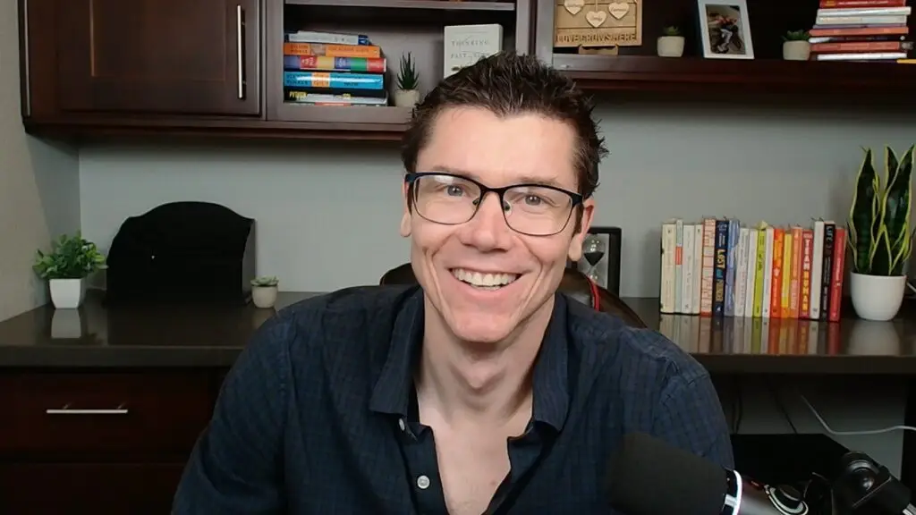 TJ Robertson, digital marketer, at his desk