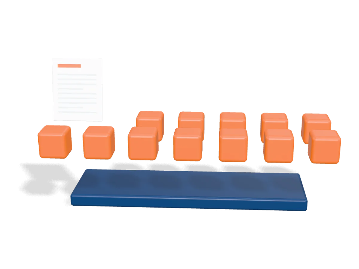 The fourteen cubes spread out. Two of them have joined into a white page.