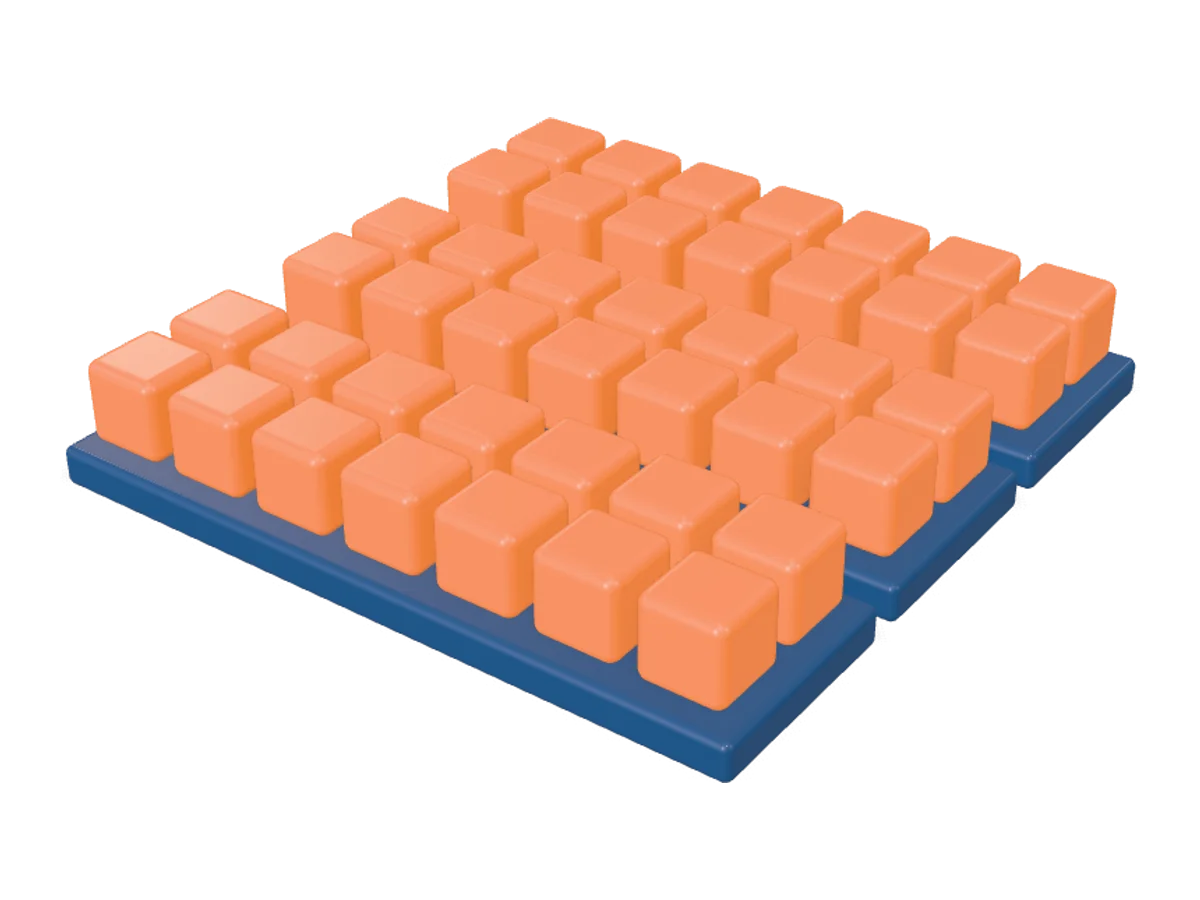 Three months of cubes and slabs lined up one behind another.